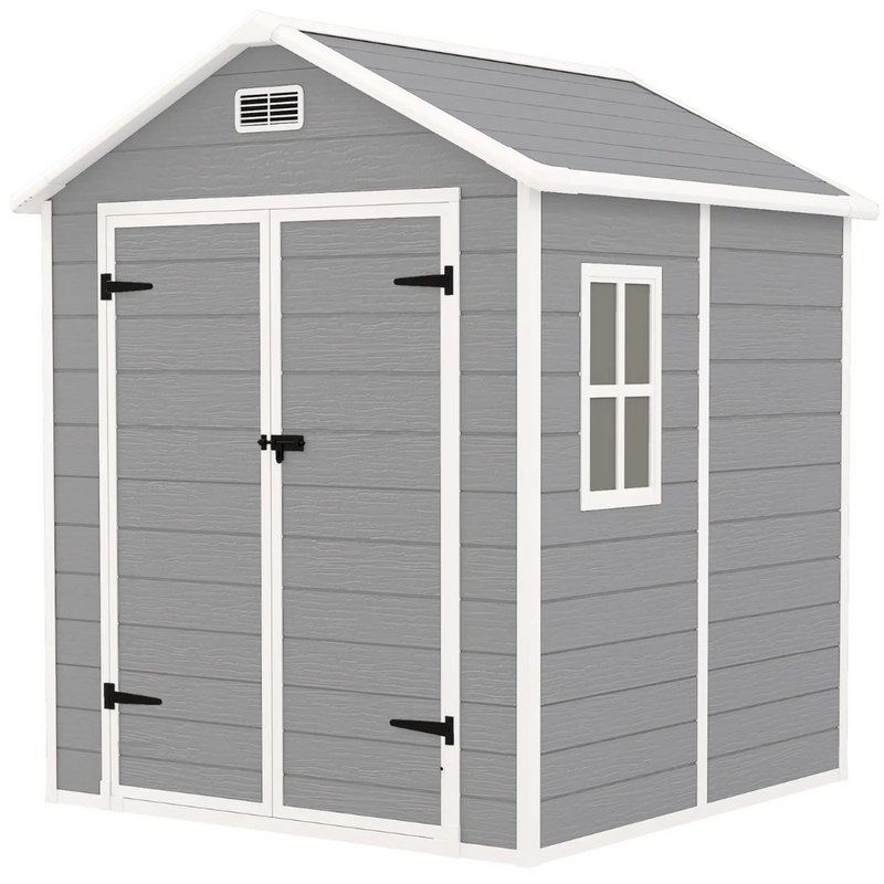 6' x 5' Polypropylene Resin Plastic Outdoor Storage Shed with Two Lockable Doors, Floor - Grey