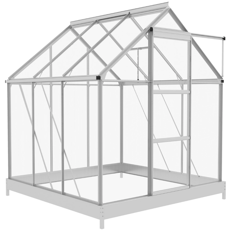 6' x 6' Walk-In Aluminum Frame Greenhouse, Polycarbonate Panels, Sliding Door - Silver