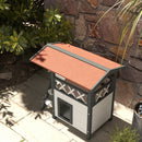 2-Storey Outdoor Cat Shelter With Balcony - White and Grey