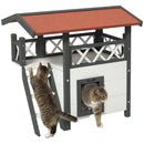 2-Storey Outdoor Cat Shelter With Balcony - White and Grey