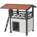 2-Storey Outdoor Cat Shelter With Balcony - White and Grey