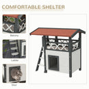 2-Storey Outdoor Cat Shelter With Balcony - White and Grey