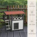 2-Storey Outdoor Cat Shelter With Balcony - White and Grey