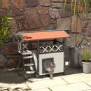 2-Storey Outdoor Cat Shelter With Balcony - White and Grey