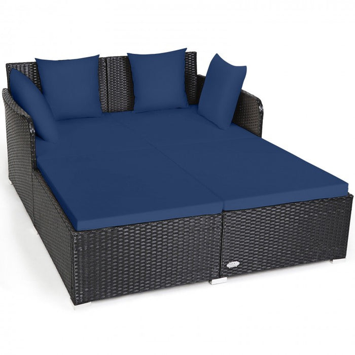 Halton Outdoor Rattan Lounging Patio Sofa Dark Blue