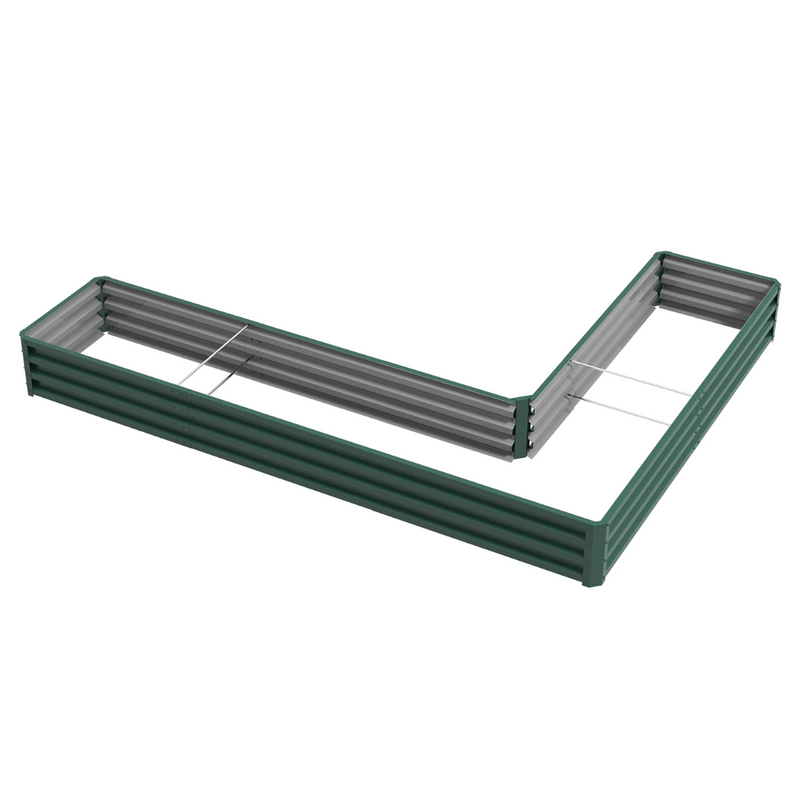 9.1' x 6.8' L-Shaped Raised Garden Bed Planter Box Galvanized Steel 12in Deep - Green