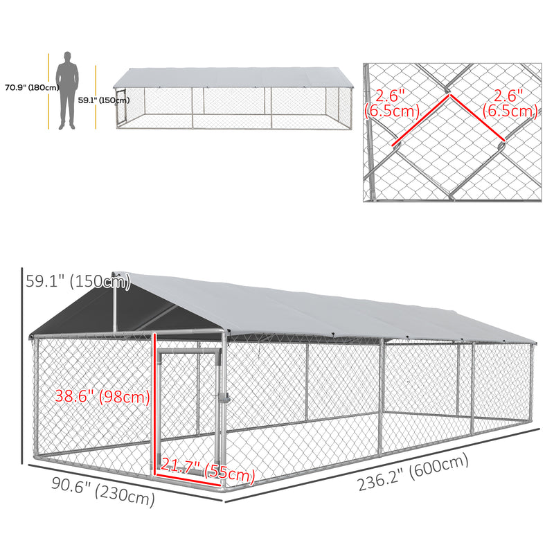Dog Kennels, 20' x 7.5' x 5' Outdoor Dog Kennel Run with Waterproof Canopy - Seasonal Overstock