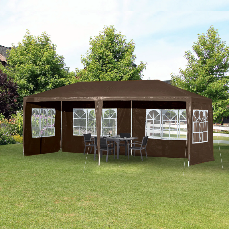 19' x 9.5' Portable Event Canopy Party Tent Outdoor Sun Shade with 4 Wall Panels - Brown