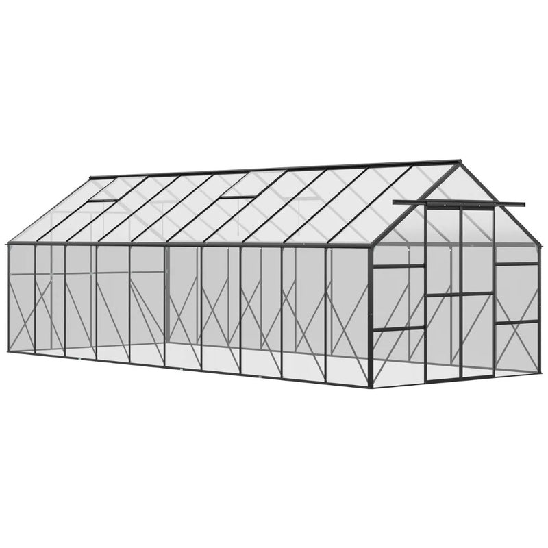 20' x 8' Large Walk-in Greenhouse with Polycarbonate Panels, Aluminum Frame, Double Door - Black