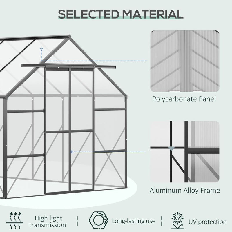 20' x 8' Large Walk-in Greenhouse with Polycarbonate Panels, Aluminum Frame, Double Door - Black