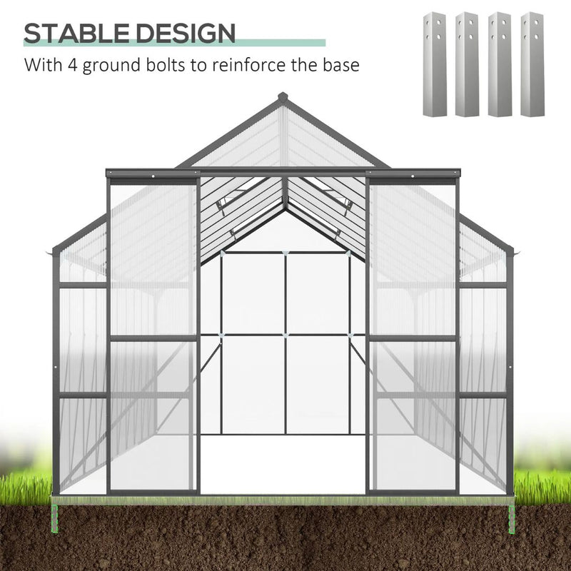 20' x 8' Large Walk-in Greenhouse with Polycarbonate Panels, Aluminum Frame, Double Door - Black