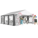 White 20 x 20 party tent with decorative balloons and arches on a white background