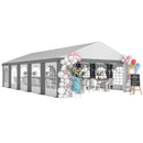 20 x 33 Party tent with balloon arch and decorations on a white background