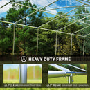 Heavy-duty frame structure with trees in the background and close-up details of metal components.