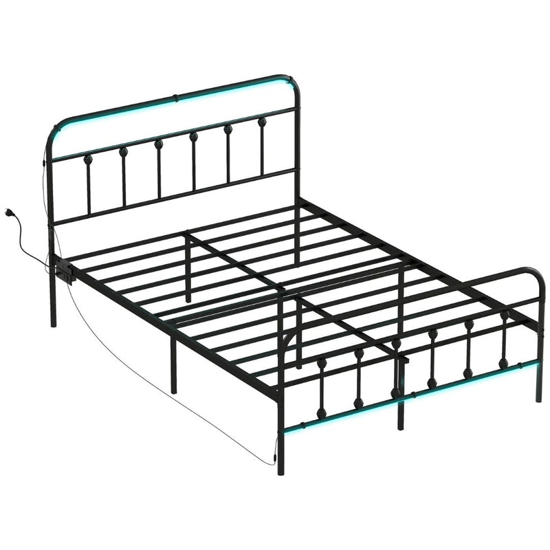 Beds, Luma Full Size Metal Platform Bedframe with LED Lights, Charging Station and Underbed Storage - Black (Copy) - Seasonal Overstock
