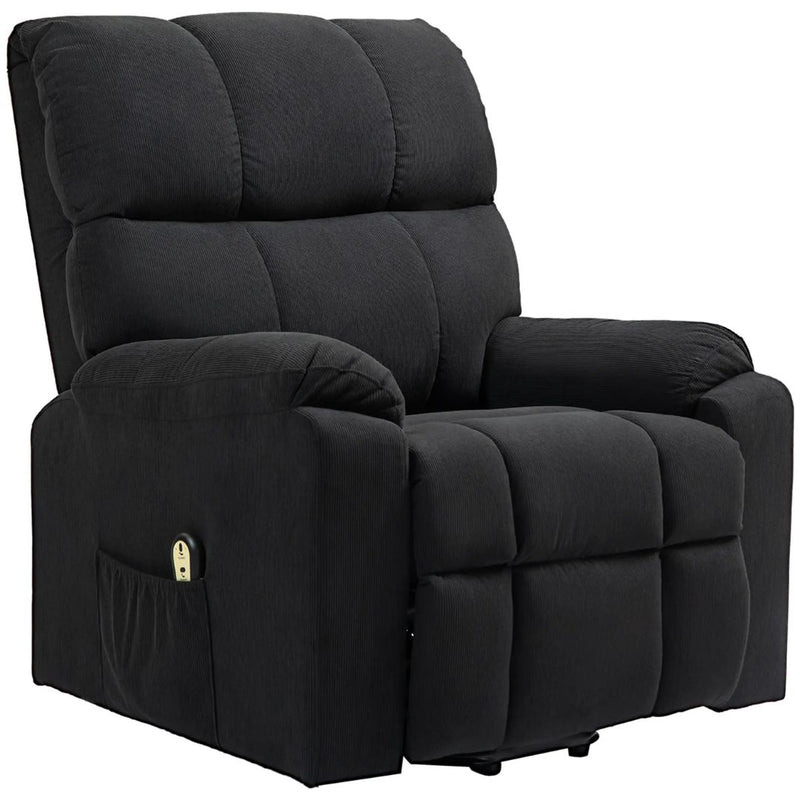 Benson Springs Lift Assist Recliner Chair with Remote - Black Microfibre