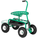 Gardening Accessories, Rolling Garden Scooter Cart with Swivel and Adjustable Seat, Basket and Tool Tray - Green - Seasonal Overstock
