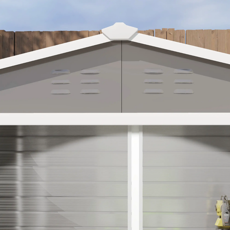 8' x 7' Galvanized Steel Outdoor Storage Shed with Dual Sliding Doors and Floor Frame - Light Grey