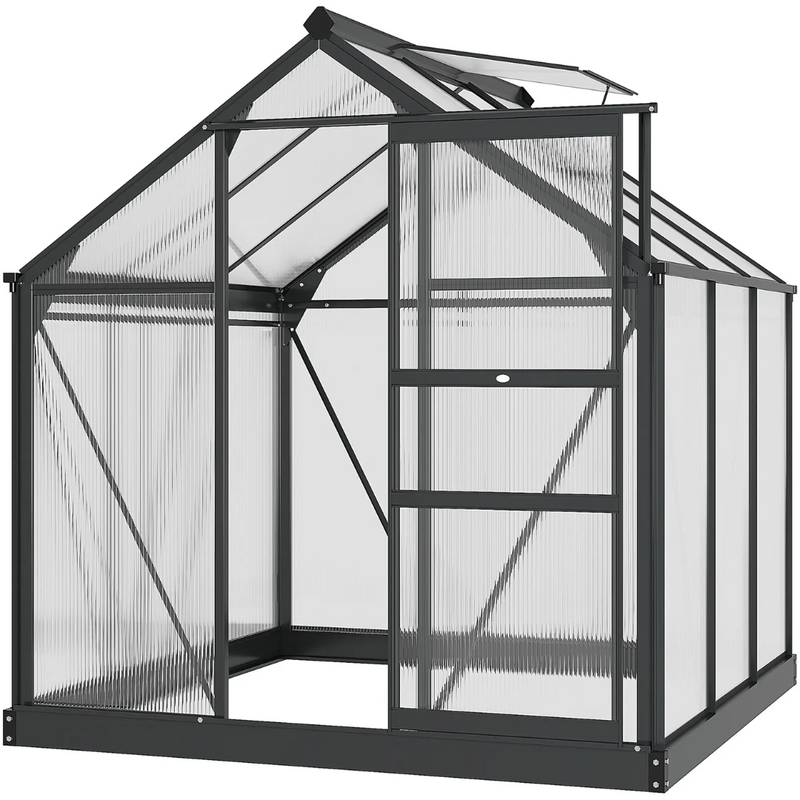 6.2' x 6.3' Walk-In Greenhouse with Aluminum Frame, Polycarbonate Panels, Sliding Door - Grey