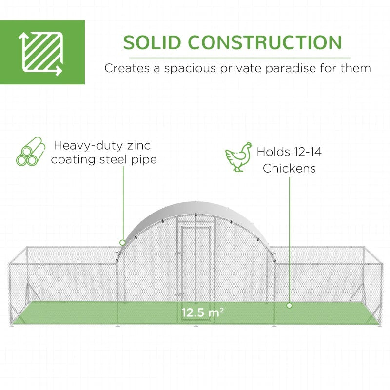 22' x 6' Walk-In Chicken Coop Pen with Rounded Top Walk-in and Low Profile Side Rooms