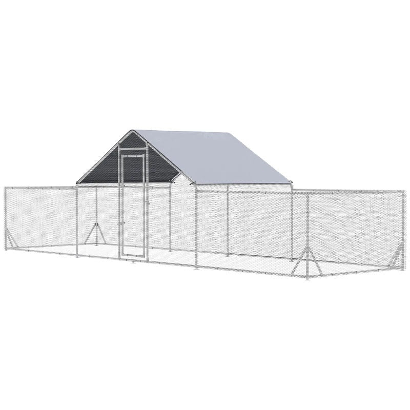 23' x 6.6' Walk-In Chicken Coop Pen with Low Profile Side Rooms and Peaked Top