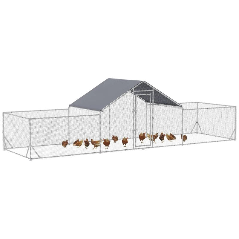 23' x 6.6' Walk-In Chicken Coop Pen with Low Profile Side Rooms and Peaked Top