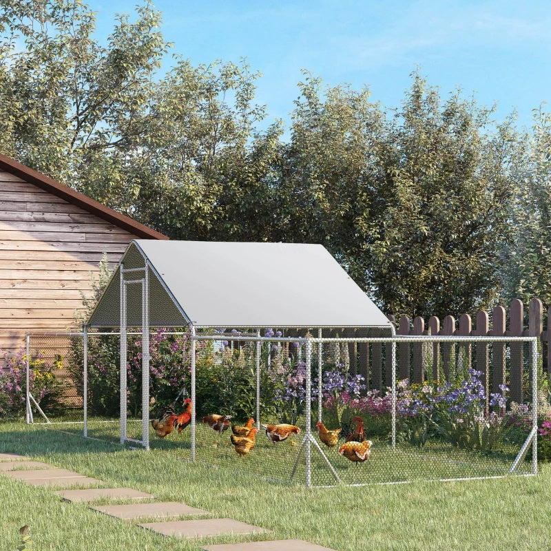 23' x 6.6' Walk-In Chicken Coop Pen with Low Profile Side Rooms and Peaked Top