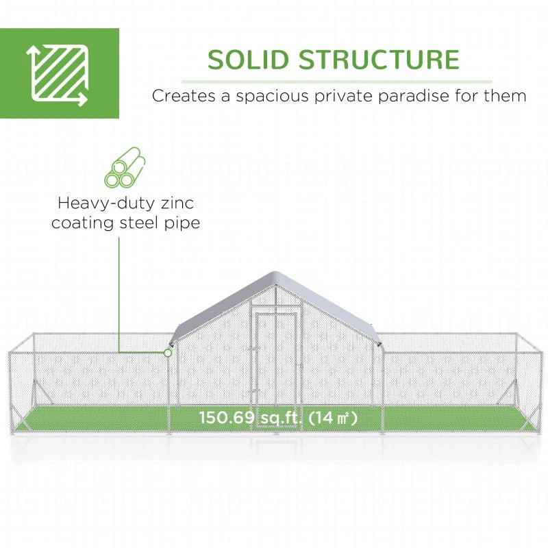 23' x 6.6' Walk-In Chicken Coop Pen with Low Profile Side Rooms and Peaked Top