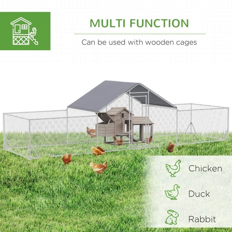 23' x 6.6' Walk-In Chicken Coop Pen with Low Profile Side Rooms and Peaked Top