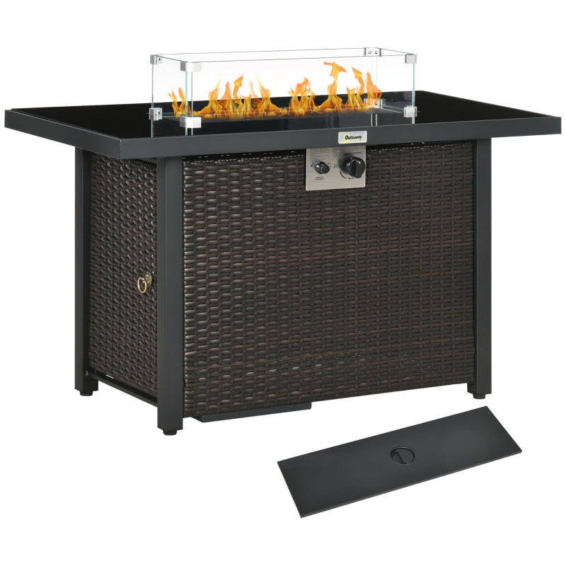 Genesis 50,000 BTU Propane Fire Table Coffee Brown Rattan with Glass Cover