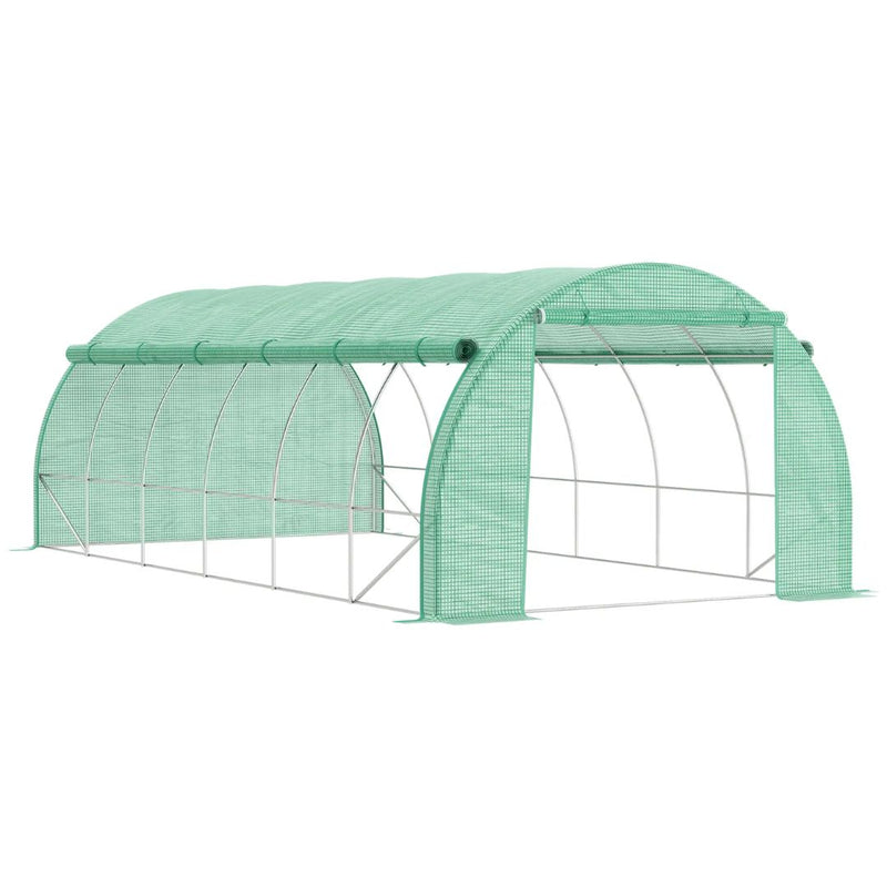 20' x 10' Large Walk-In Portable Tunnel Greenhouse with Roll-Up Side Walls - Green