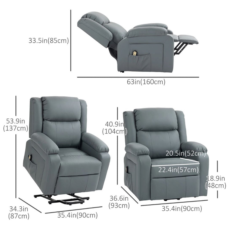 Luxharbor Lane Powered Lift Assist Recliner Chair with Remote Control - Grey Faux Leather