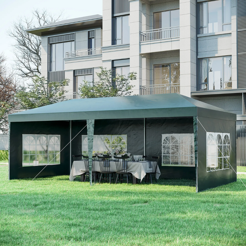 19' x 9.5' Portable Event Canopy Party Tent Outdoor Sun Shade with 4 Wall Panels - Green