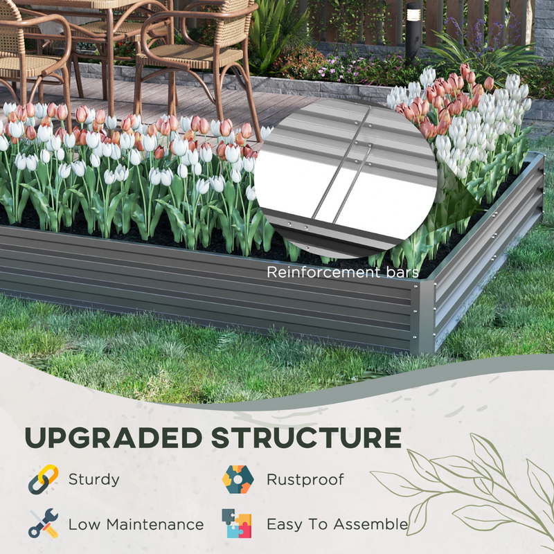 9.1' x 6.8' L-Shaped Raised Garden Bed Planter Box Galvanized Steel 12in Deep - Dark Grey