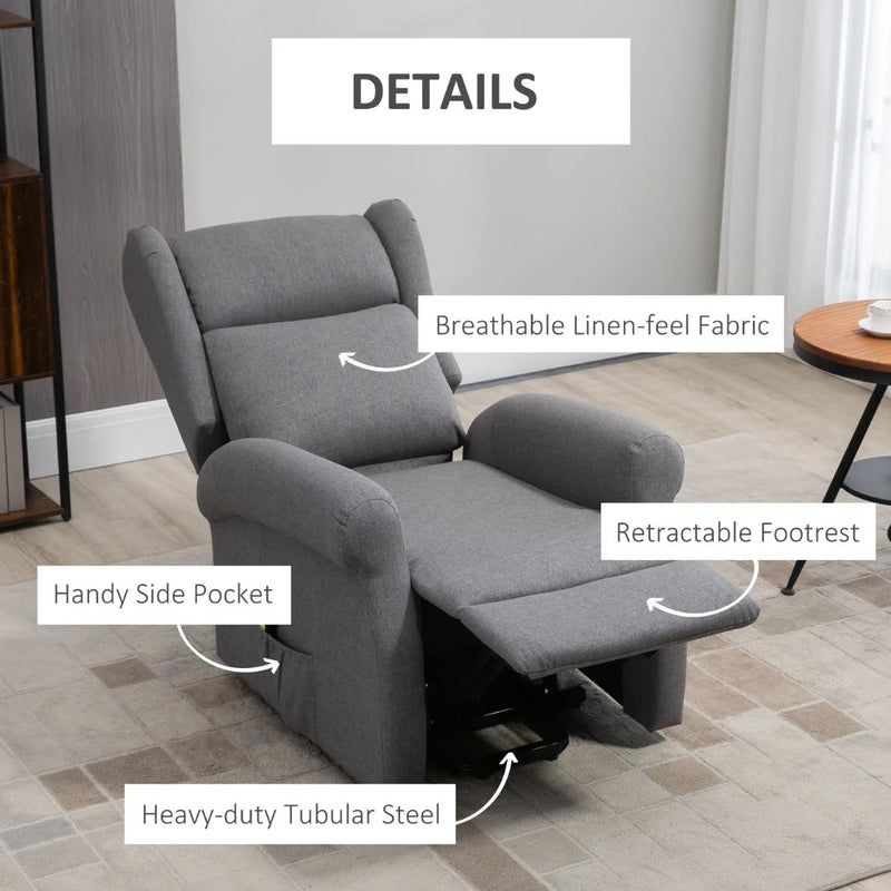 Sling River Wingback Lift Assist Recliner Chair with remote Control - Grey