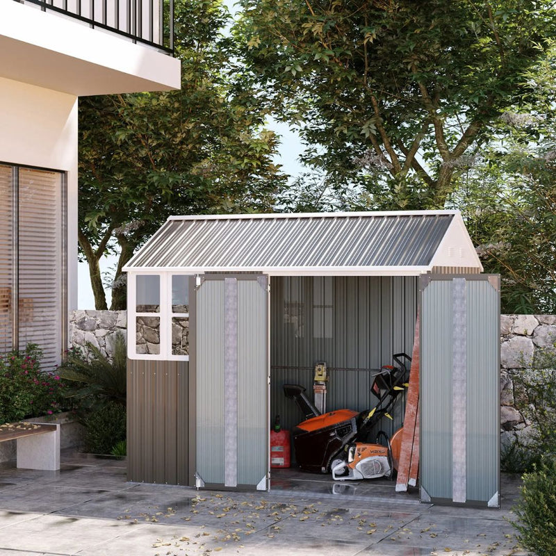 8.5' x 5.5' Outdoor Garden Storage Shed with 2 Swing Doors and Window - Light Grey