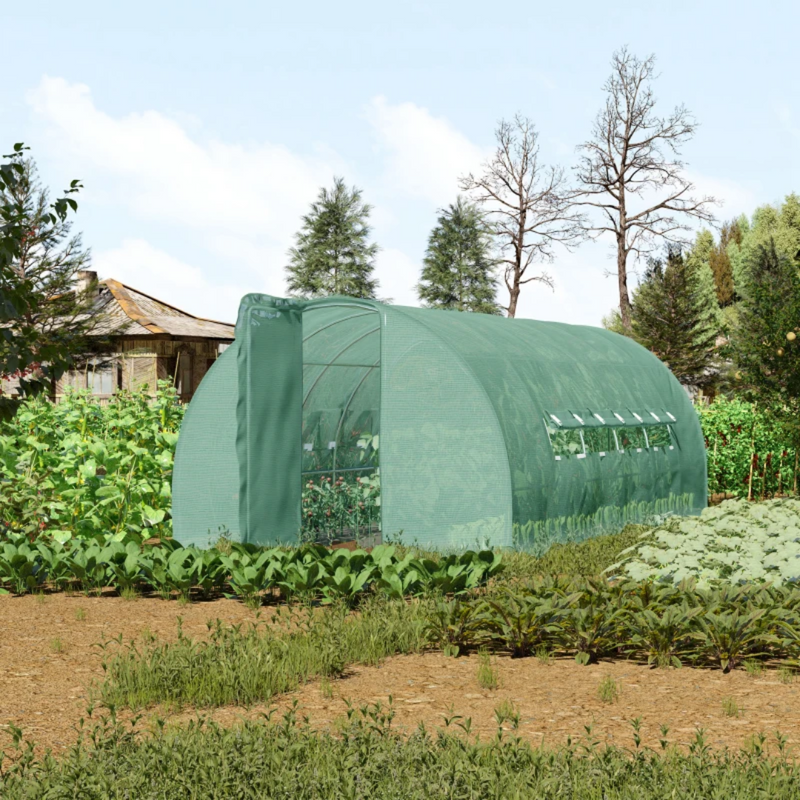 20' x 10' Walk-In Plastic Cover Garden Greenhouse, Round Top, Steel Frame, Swing Door, Green