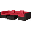 Patio Furniture, Peace River 7 Pc Rattan Wicker Modular Outdoor Furniture Sectional Sofa Set - Red / Brown - Seasonal Overstock