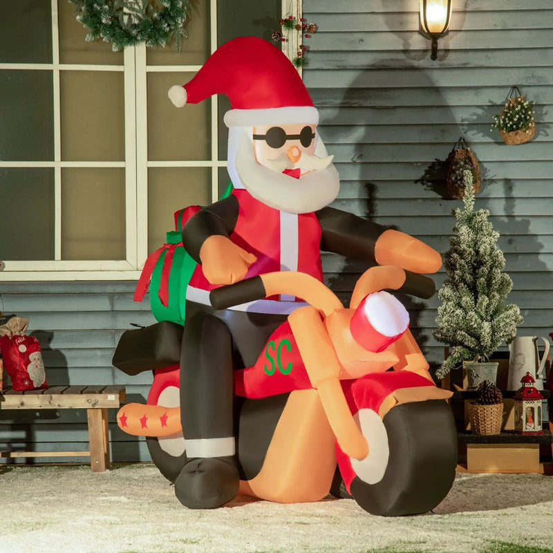 Inflatable Santa on a Motorcycle 5.5ft Tall with LED Lights for Indoor Outdoor Christmas Display