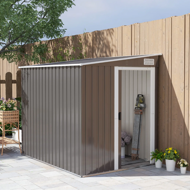 5' x 7' Galvanized Lean-To Storage Shed with Sliding Door - Light Grey