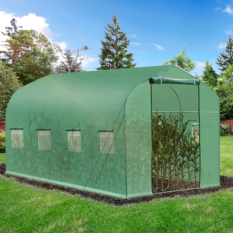 13' x 6.5' Walk-In Portable Plastic Cover Greenhouse with Peaked Steel Frame - Green