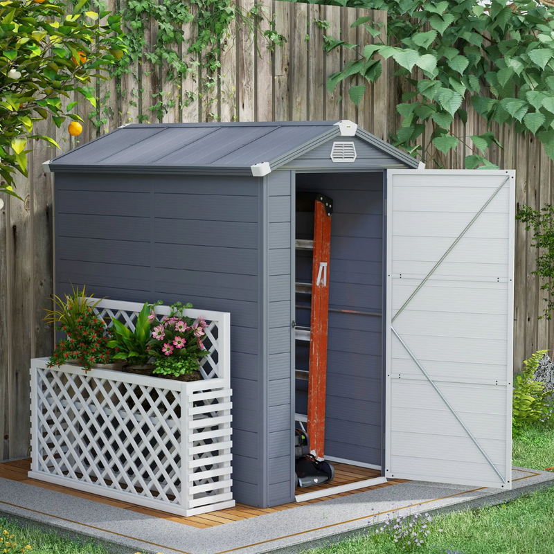 4.5' x 6' Resin Plastic Outdoor Storage Shed with Swing Door and Latch - Grey