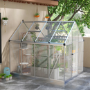 6' x 8' Walk-In Aluminum Frame Greenhouse, 2-Type Polycarbonate Panels, Swing Door - Silver