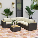 Patio Furniture, Chestnut Cove 6pc Modular Outdoor Patio Set Sectional Sofa - Khaki Brown - Seasonal Overstock