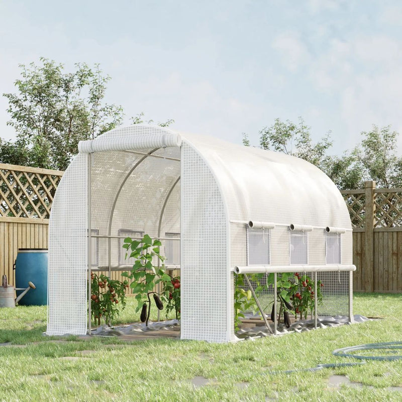 10' x 6.6' Walk-In Portable Tunnel Greenhouse with Roll-Up Side Walls - White