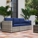 Patio Furniture, Manchester Creek Outdoor Patio Rattan Sofa - Dark Blue & Grey - Seasonal Overstock