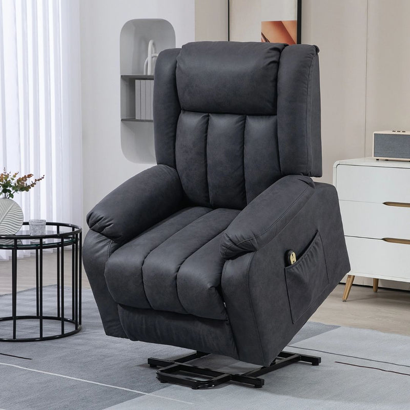 Anatole Electric Lift Assist Recliner Chair with Remote in Grey Microfibre