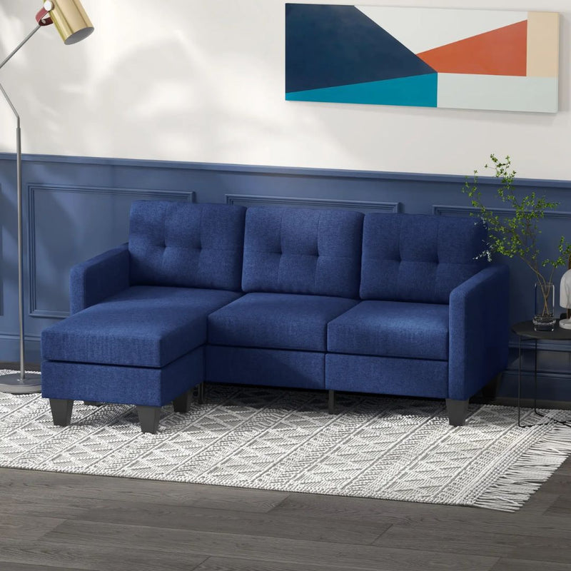 Carmen 77" Dark Blue Upholstered Reversible Sectional Sofa