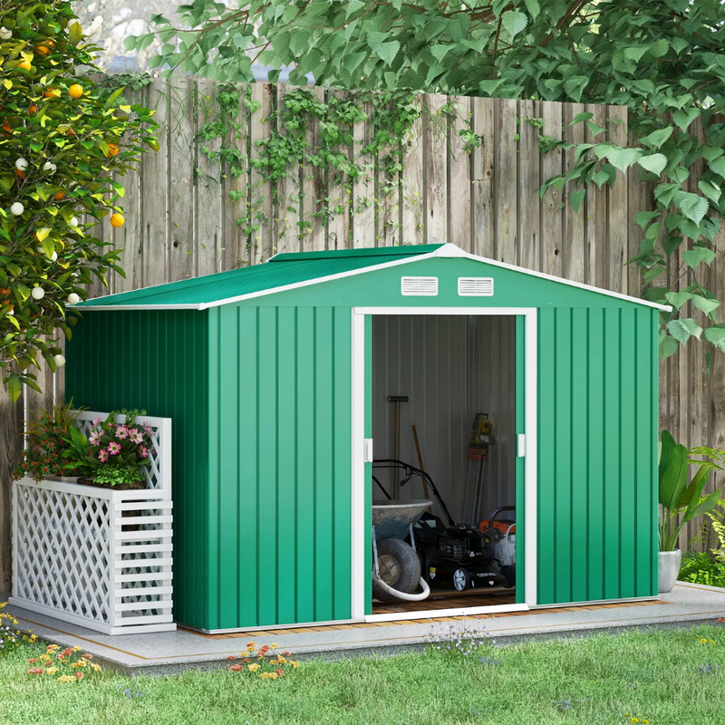 9' x 6.4' Outdoor Garden Storage Shed with Dual Sliding Doors - Green