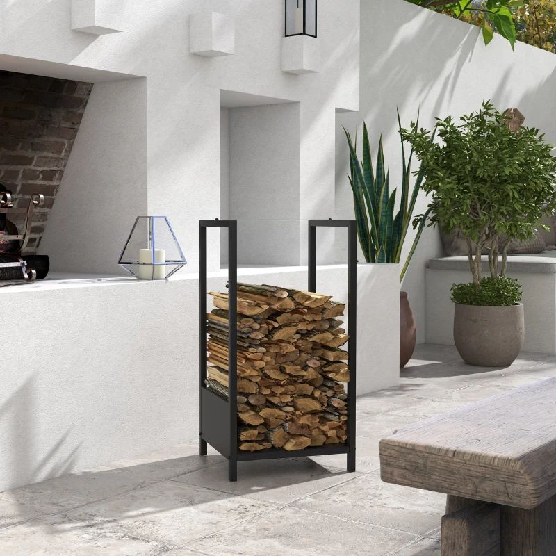 Minimalist Firewood Rack, Log Holder for Indoor Outdoor Fireplace and Wood Stove - Black